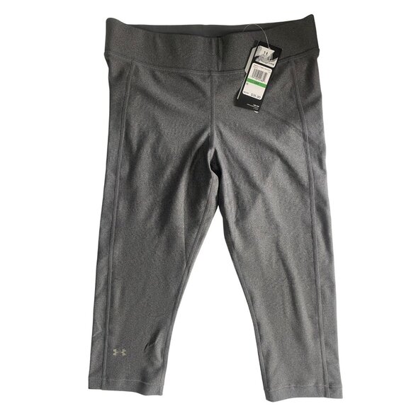 NWT $35 Under Armour HeatGear Capri Leggings Womesn Size L Gray Yoga Gym - Picture 2 of 6